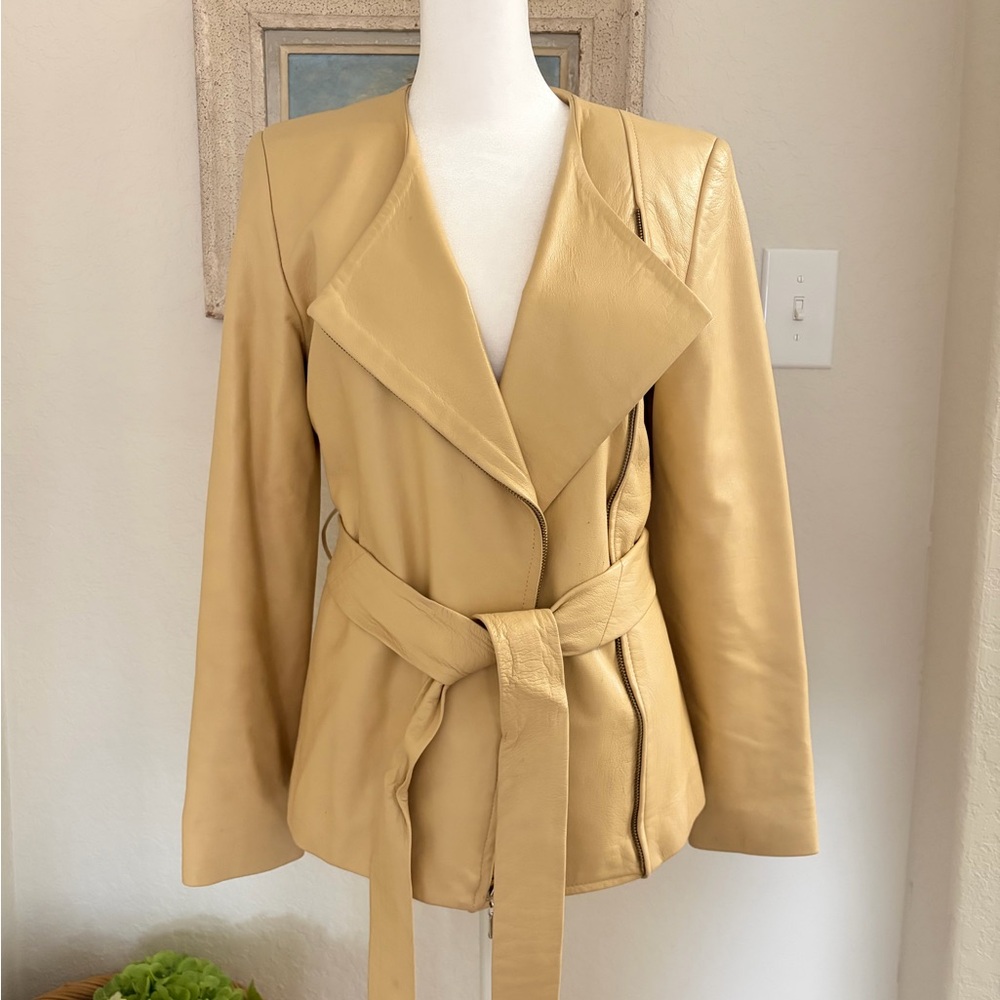 Vintage Mikai Natural Leather Belted Jacket Sz Medium